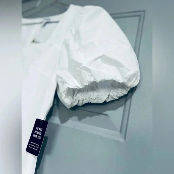 Express brand White Mini Dress Puff Sleeves Flowers details Size Small NWT - Picture 8 of 16